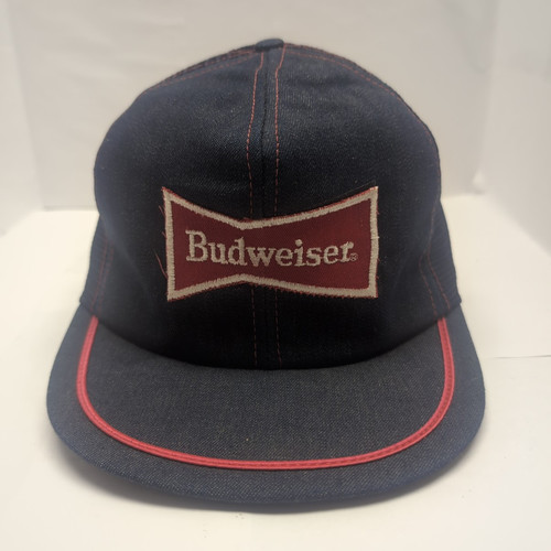 Vintage Budweiser Snapback Trucker Hat Made in USA Navy Red Mesh Beer Cap