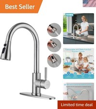 Brushed Nickel Kitchen Faucet with Pull Down Sprayer - Stylish 3 Function Design