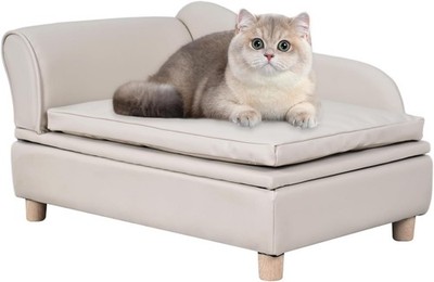 PU Leather Dog Sofa and Chair with Storage - Wooden Frame Cat Sofa Couch with