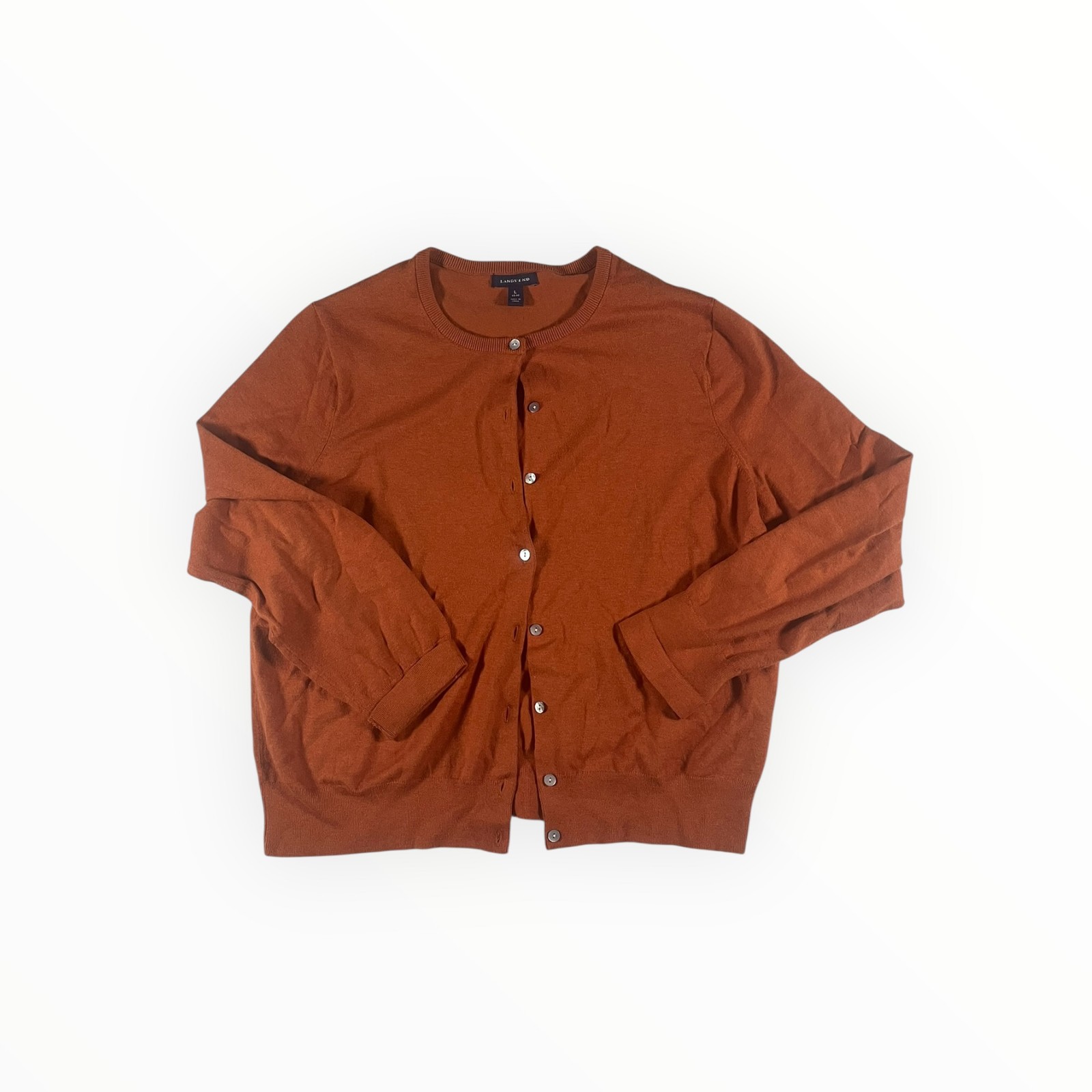 Lands' End Women's Cardigan Sweater - Size L - Rust Orange - Button Front
