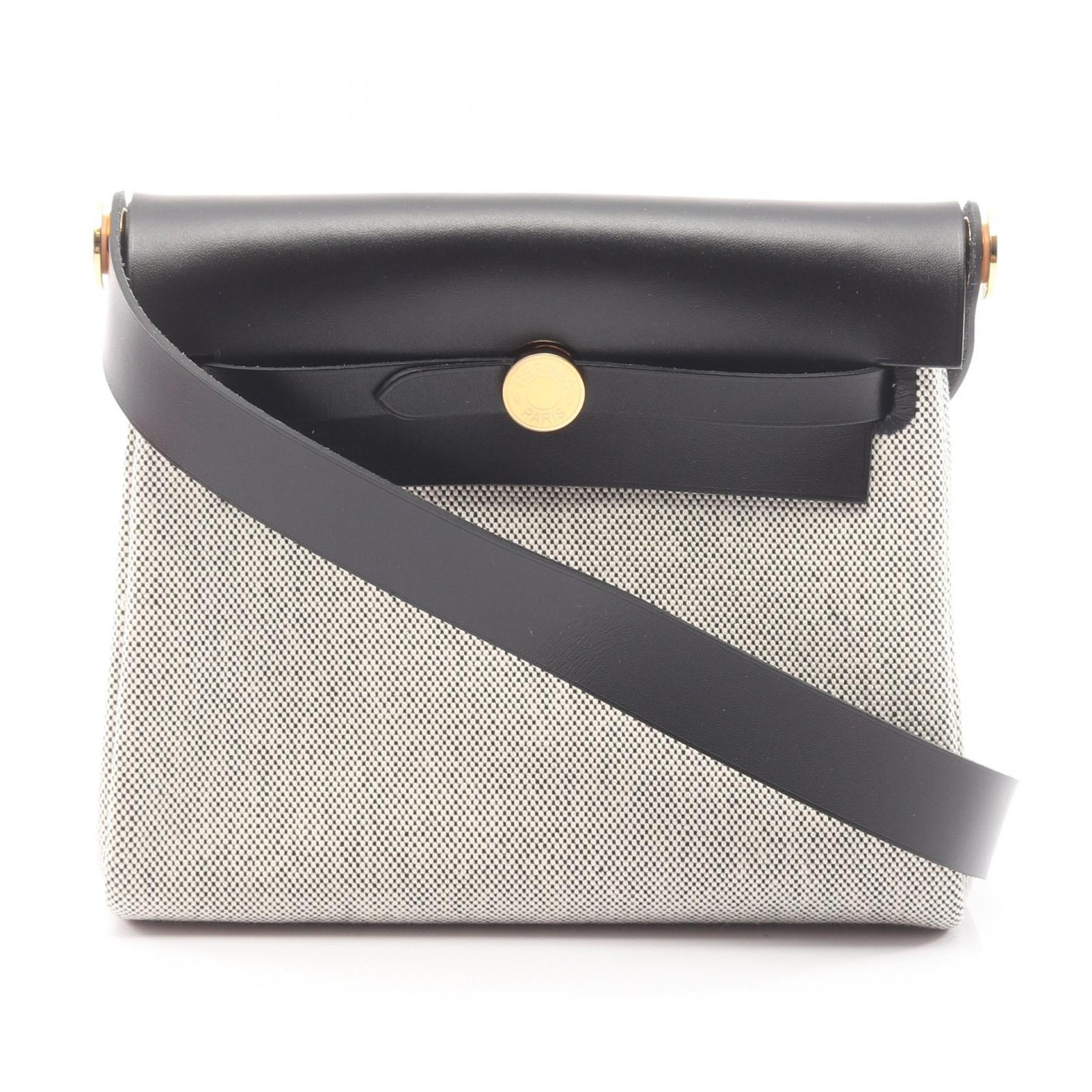 HERMES Herbag Zip Mini Shoulder Crossbody Bag Toile H canvas leather Gray G