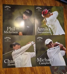 4 CALLAWAY Golf Posters 24 x 24 in Phil Mickelson, Annika Sorenstam, Howell III