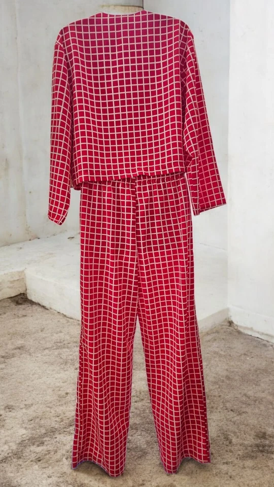 Pijama feminino Josie By Natori 2 peças vermelho médio quadriculado geométrico Y2K - Imagem 2 de 4