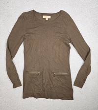 MICHAEL KORS Size Small Women's Olive Green Shirt Sweater Gold Zippers