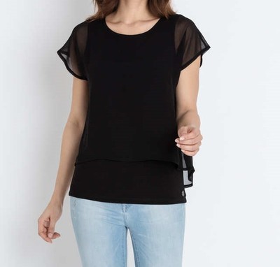 Shirt schwarz 34 Damen Kurzarm-Shirt im Layer-Look mit Chiffon 8.8914