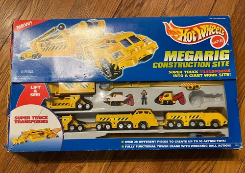 Vintage Mattel Hot Wheels 1996 Mega Rig Construction Site Trucks Playset In Box
