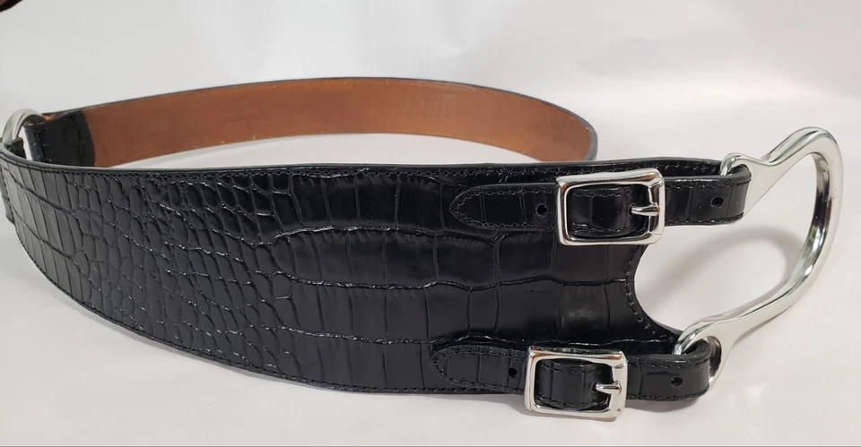 Cinturón Lauren Ralph Lauren Negro Ws Estribo Ecuestre Cuero de Cocodrilo Repujado 36"-38" Foto 3 de 4