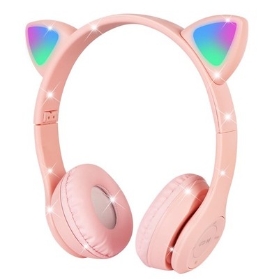 AXFEE Bluetooth Kinder Kopfhörer, LED leuchtendes Katzenohr kabelgebunden/kabellos pink 