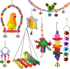 8 Pcs Parakeet Cockatiel Bird Toys, Parrots Cage Accessories Swing Wooden Perch