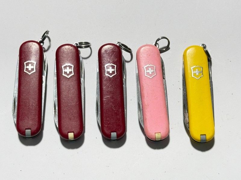 Lot of 5 Victorinox Classic Swiss Army Knives - Red - Yellow - Pink