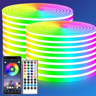 100ft LED Neon Lights 24V RGB LED Rope Lights with Remote Control APP Control...