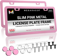 Pink License Plate Frames 2 Pack Slim Metal Rust-free Street Legal Car Tag