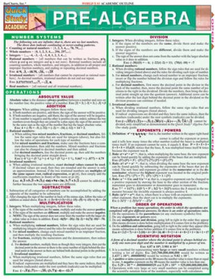 Pre-Algebra (Quickstudy: Academic) - Pamphlet By BarCharts, Inc. - VERY GOOD