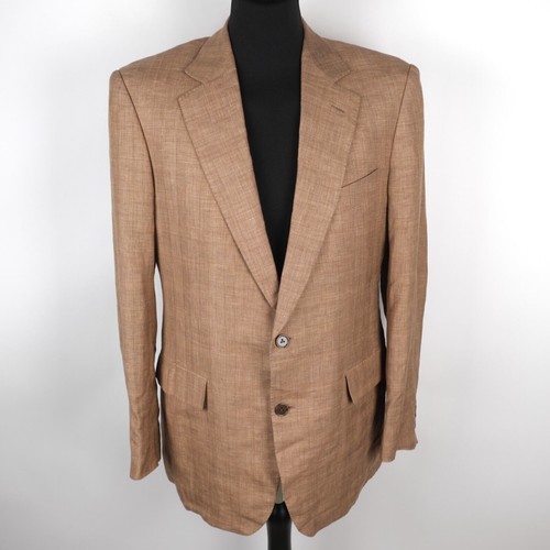 Lodenfrey, LODENFREY JACKET MEN'S BLAZER size 52 / LARGE L LINEN WOOL SUMMER CHECK BROWN