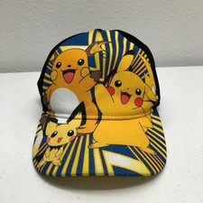 Pokemon Hat Cap Snap Back Boys One Size Yellow Trucker Pikachu Raichu Pichu Logo