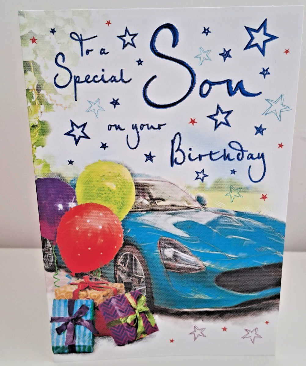 Son Birthday Card. Picture Of Car. 23x15cm (9x6 Inches)