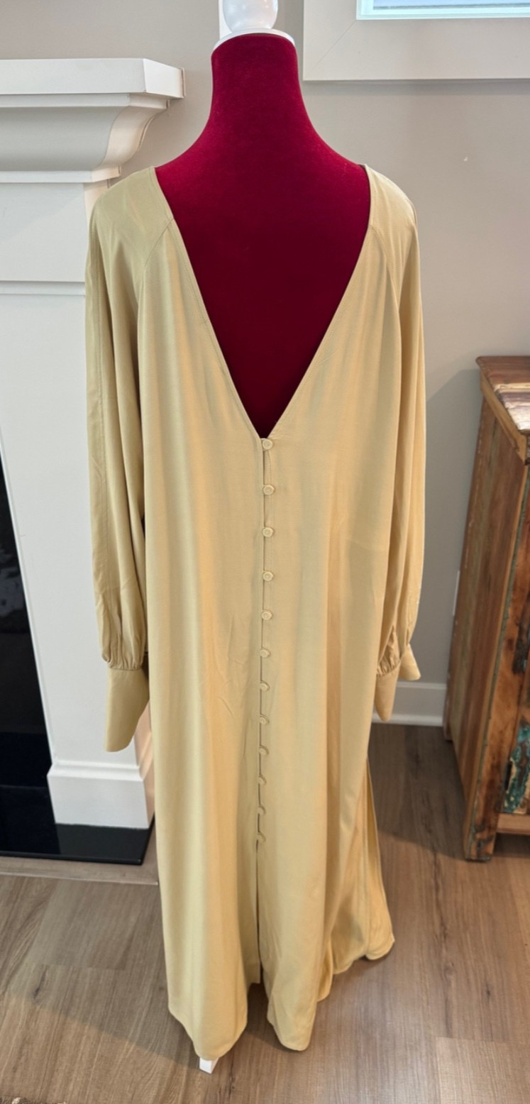 New H&M Women Balloon Sleeve Victorian Button Up Back Maxi Dress Yellow LARGE thumbnail 2