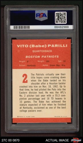 1963 Fleer #2 Babe Parilli Patriots Kentucky PSA 7 - NM - Picture 2 of 2