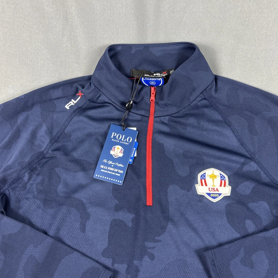 Pullover de golf RLX Ryder Cup Ralph Lauren para mujer EE. UU. camuflado 1/4 cremallera azul grande $125 Foto 2 de 4