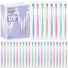 120-Pack Disposable Toothbrushes Individually Wrapped, Soft PBT Bristle Bulk ...