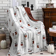 Easter Day Halloween Ghost Reading Book Blanket 50 x 60 Inches Soft Knit Throw w