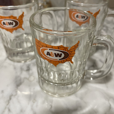 Lot Of 3 Vintage Small AW ROOT BEER Logo Mugs 3 inches tall USA Arrow Logi