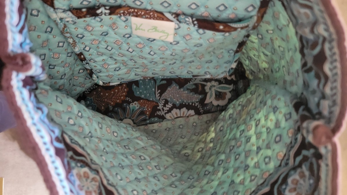 Vera Bradley Classic Tote Bag Java Blue Retired 2006 Quilted Blue Brown Floral View 4