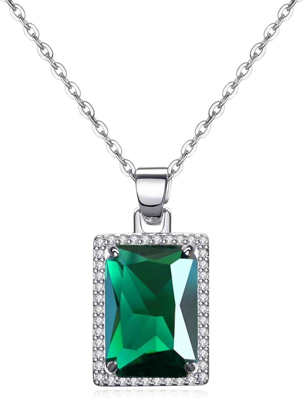 Rectangle Gemstone Pendant Necklace | Ruby Crystal & Created-Emerald Birthstone