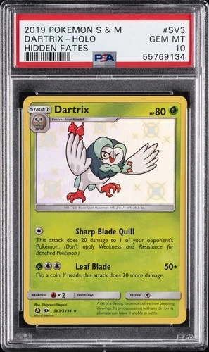 2019 POKEMON SUN & MOON HIDDEN FATES #SV3 DARTRIX-HOLO PSA 10