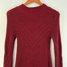American Eagle Sweater Dress Wom M Burgundy Mock Neck Chevron Knit Boho Cottage