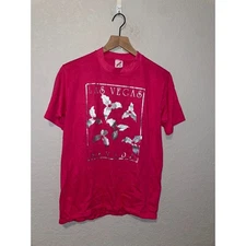 Vintage Las Vegas Shirt Lake Tahoe Ski Test Print Pink Tee 80s VTG M Medium