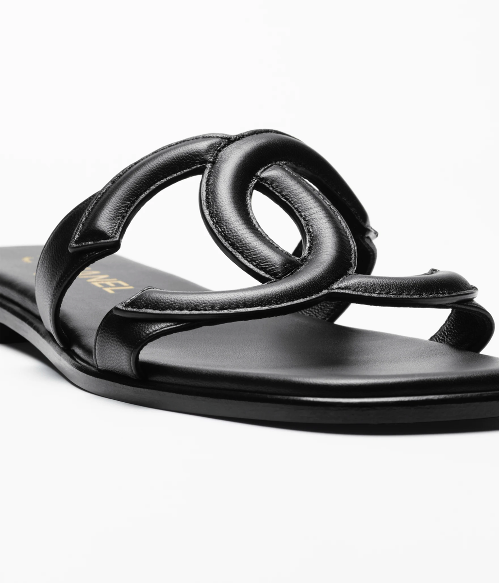 NEW 26S Chanel Black CC Logo Mules Slides Flat Sandals Shoes