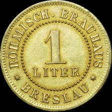 BIERMARKE: 1 Liter. B&Ouml;HMISCHES BRAUHAUS BRESLAU / SCHLESIEN &rArr; WROCAW.
