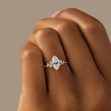 1 Carat Unique Hand Made Vintage Yellow Gold Marquise Lab Grown Diamond Ring