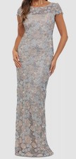 XSCAPE Women's Gold Embroidered Floral Lace Boat-Neck Dress Sz 12