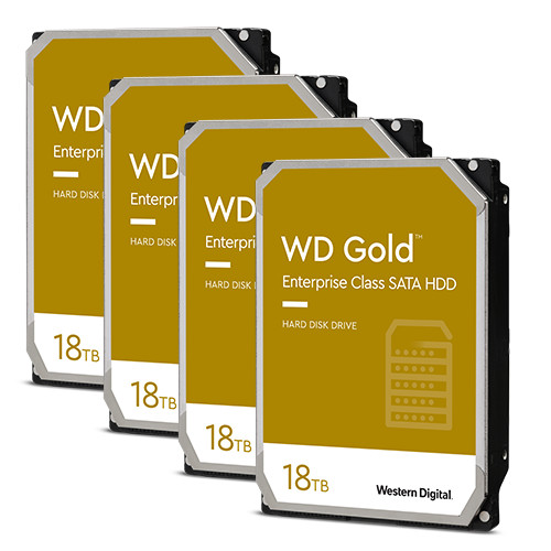 72TB (4x18TB) WD Gold Enterprise SATA HDD Bundle – RAID 5/6/10, 7200 RPM, 5-Year