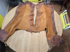 Vtg Leather Western Adult Tooled Leather Batwing Chaps 