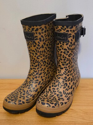 Joules 206801 Women Molly Welly Tan Leopard Print Rain Boots Size US MID  HIGH