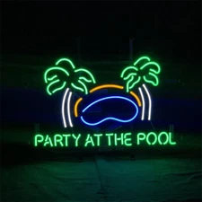 Party At The Pool 20"x16" Real Glass Neon Sign Light Lamp Bar Beer Wall Decor 