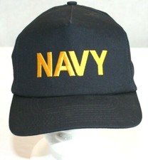 Navy Black Solid Navy Logo Baseball Cap Adjustable Made in USA
