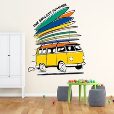 XXL Wandtattoo Bulli Summer 115x143cm Zimmer Kinder Aufkleber Druck Comic