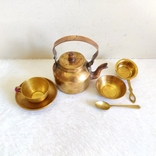 Vintage Handmade Old Original Brass Tea Set Rare Decorative Collectible Z7