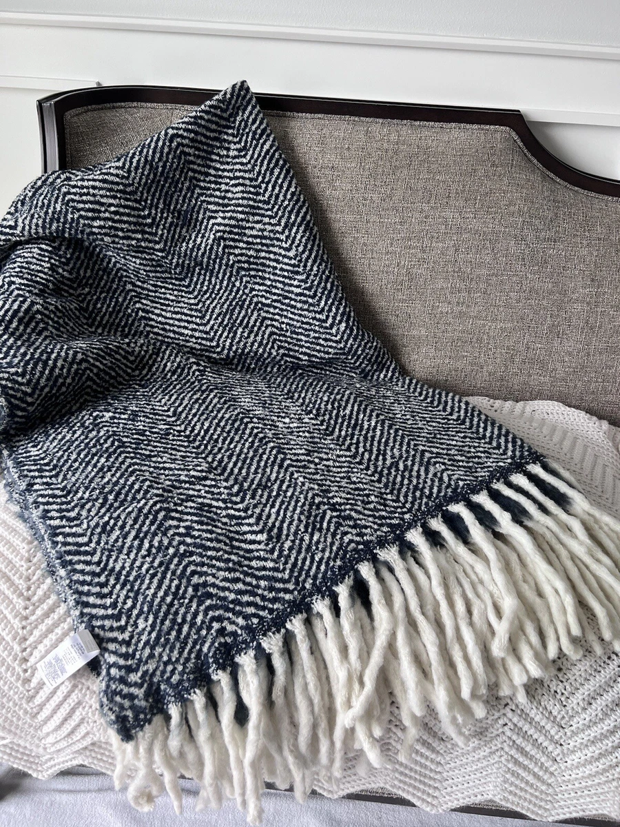 West Elm Wool Blend Knit Throw Blanket Blue and Gray. eBay