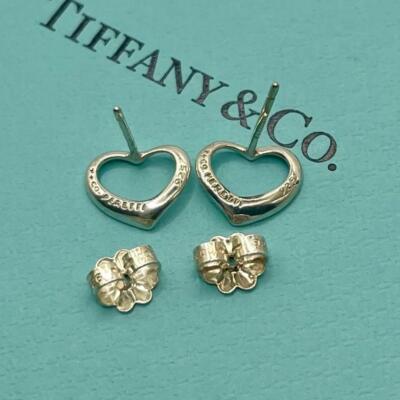 Tiffany & Co. Elsa Peretti Open Heart Stud Earrings Sterling