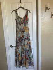 Nine West Sleeveless Chiffon Tiered Maxi Dress Multi Floral Print Size 2 