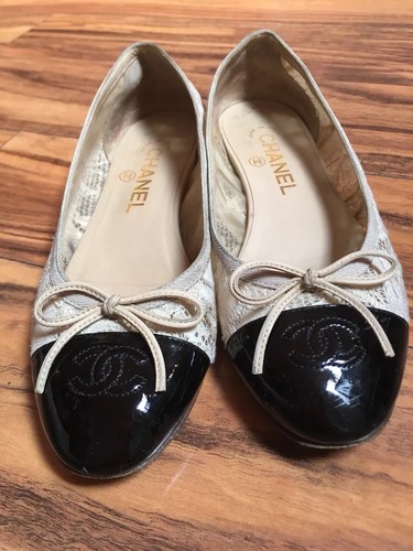 chanel cream and black flats
