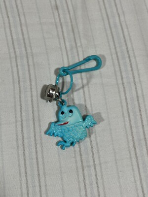 Rare Vintage 80's Bell Charm Bird Blue Eagle For Plastic Chain Necklace D1