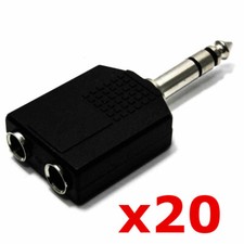 20 Pack - 1/4" Stereo Y Splitter - 6.35mm Dual Female to Male TRS Audio Adapter