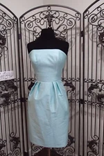 SR443 ALFRED SUNG D614 SEASIDE BLUE SZ 8 COCKTAIL STRAPLESS DUPIONI $215 DRESS