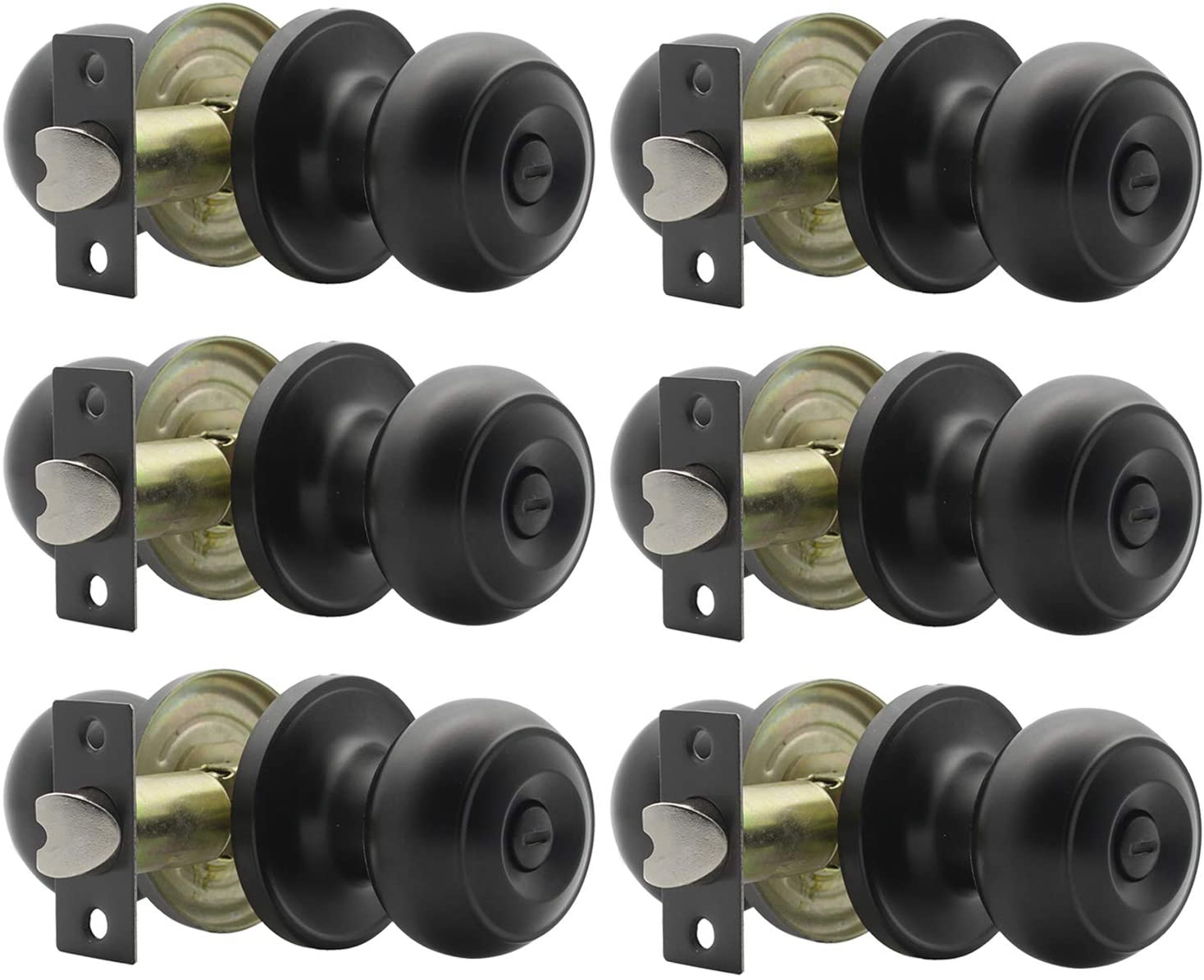 Privacy Door Knobs Lock For Bedroom And Bathroom Flat Ball Keyless 6 Pcs NEW-image